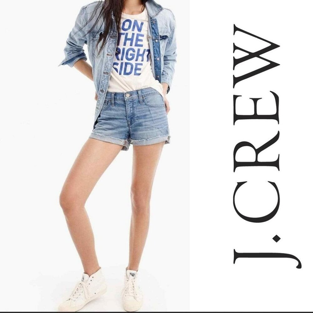 J CREW Jeans Shorts Denim Cut Off Womens 26 Distressed Boyfriend Medium Wash EUC